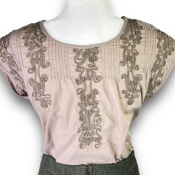 Free People Tan / Nude Embroidered Quills Cropped Top Size Small - Picture 5 of 16